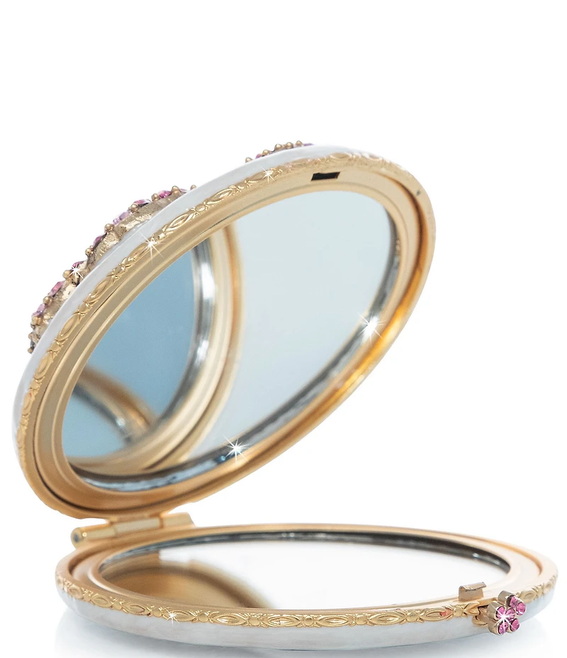 Jay Strongwater Mae Pink Peony Flower Double-Sided Round Compact Mirror