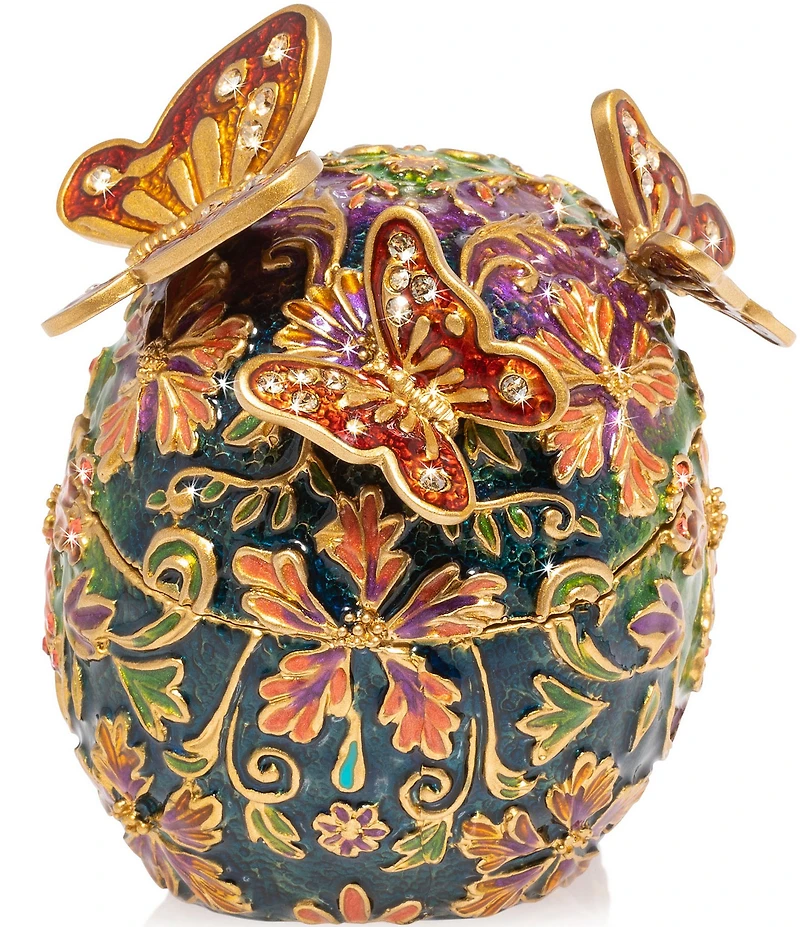 Jay Strongwater Rivera Skull with Butterflies Covered Metal Trinket Box