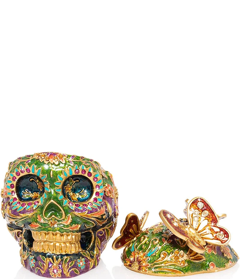 Jay Strongwater Rivera Skull with Butterflies Covered Metal Trinket Box