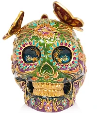Jay Strongwater Rivera Skull with Butterflies Covered Metal Trinket Box