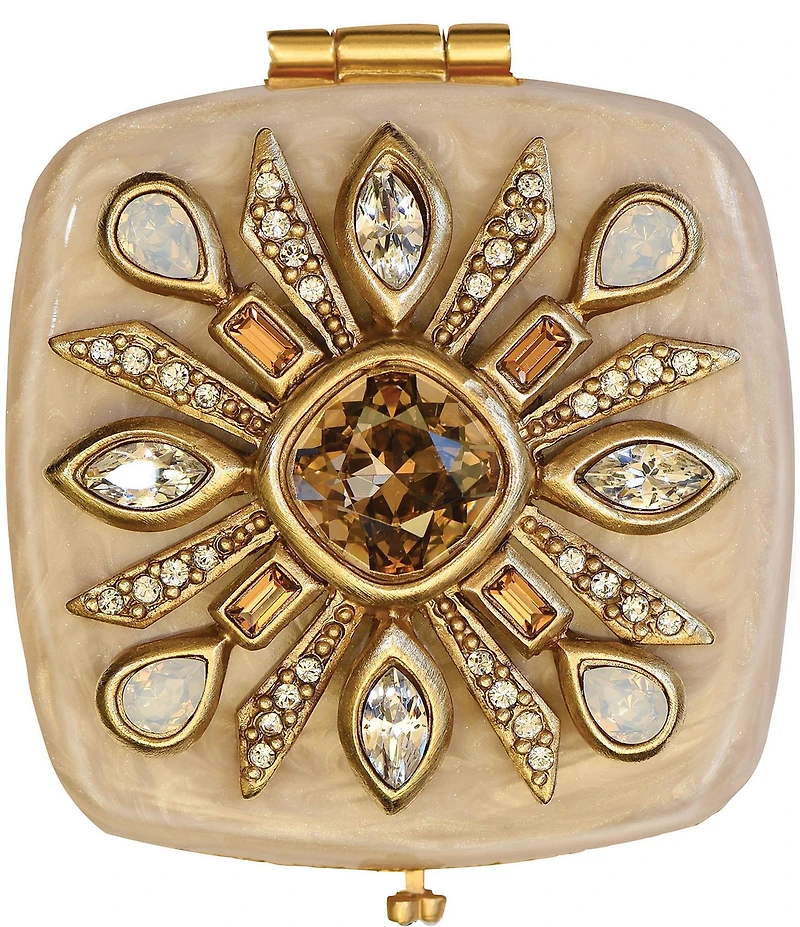 Jay Strongwater Schuyler Maltese Bejeweled Double-Sided Square Compact Mirror