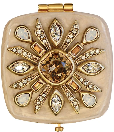 Jay Strongwater Schuyler Maltese Bejeweled Double-Sided Square Compact Mirror