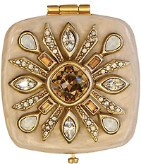 Jay Strongwater Schuyler Maltese Bejeweled Double-Sided Square Compact Mirror
