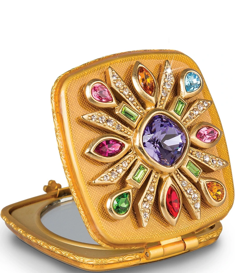 Jay Strongwater Schuyler Maltese Bejeweled Double-Sided Square Compact Mirror