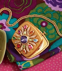 Jay Strongwater Schuyler Maltese Bejeweled Double-Sided Square Compact Mirror