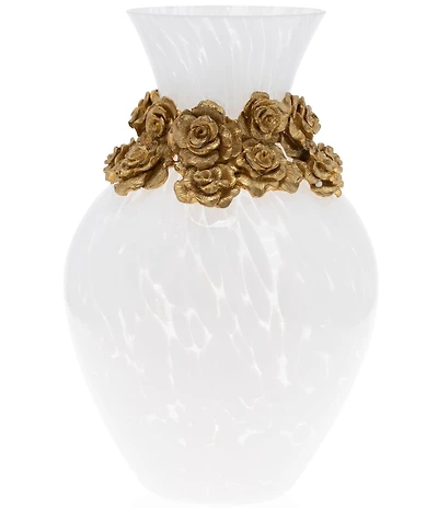Jay Strongwater Suzanne Rose White Dappled Glass Vase