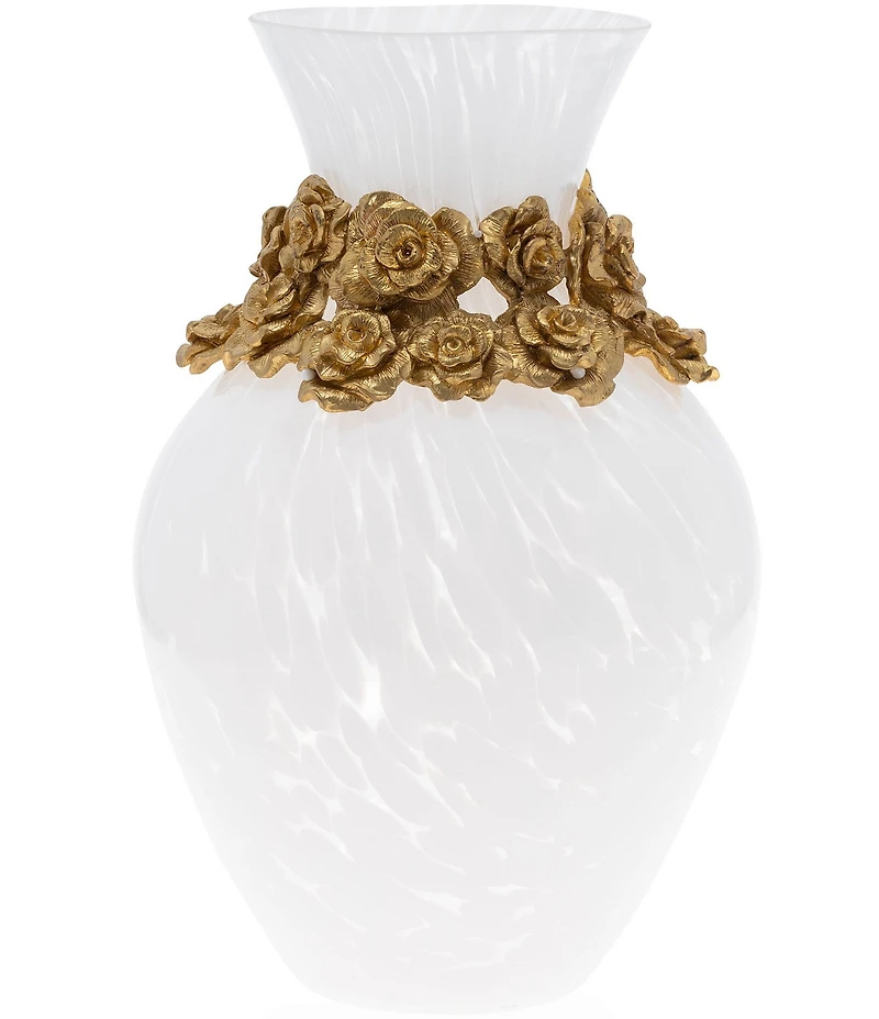 Jay Strongwater Suzanne Rose White Dappled Glass Vase