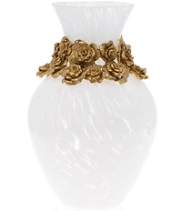 Jay Strongwater Suzanne Rose White Dappled Glass Vase