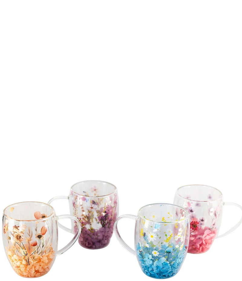 Jeanne Fitz Double Wall Flower Mugs, Set of 4