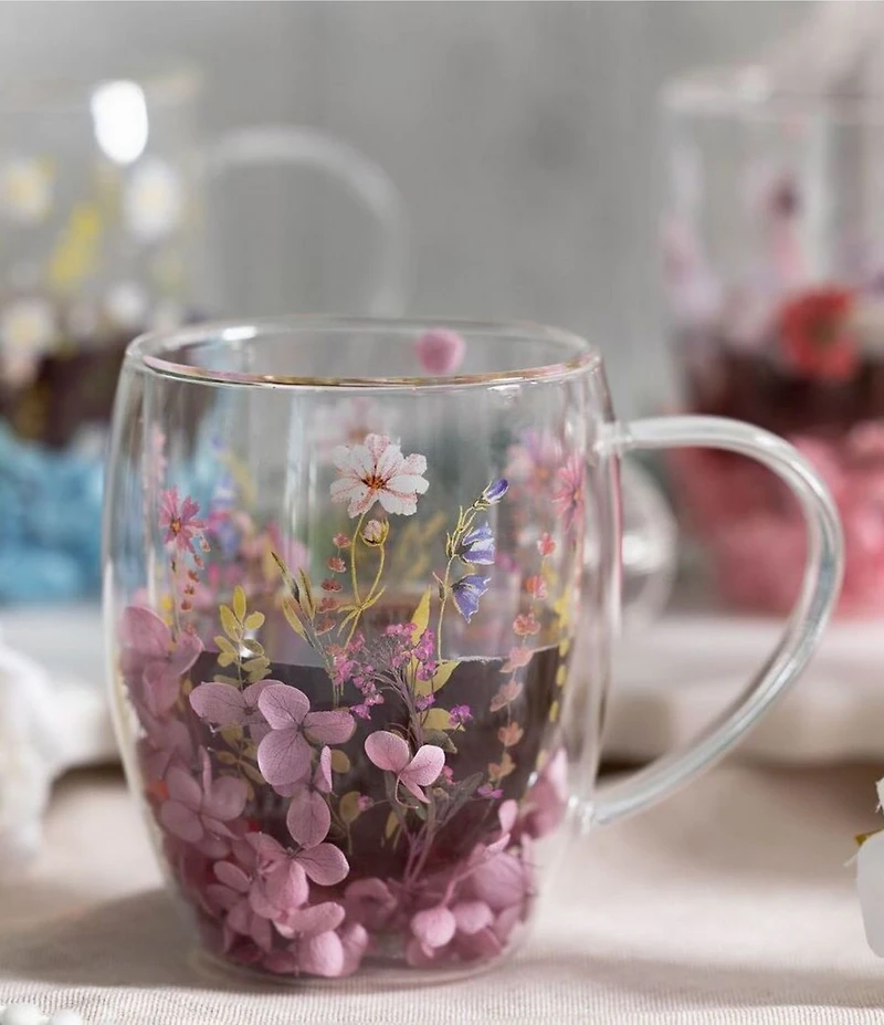 Jeanne Fitz Double Wall Flower Mugs, Set of 4