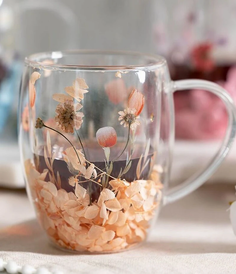 Jeanne Fitz Double Wall Flower Mugs, Set of 4