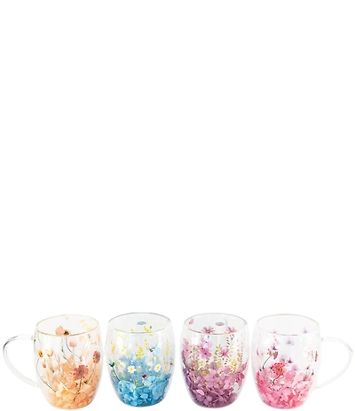 Jeanne Fitz Double Wall Flower Mugs, Set of 4