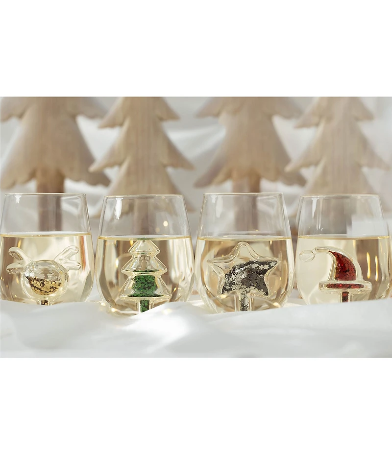 Jeanne Fitz Glitter Christmas Santa's Hat Stemless Wine Glass, Set of 4