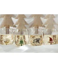 Jeanne Fitz Glitter Christmas Santa's Hat Stemless Wine Glass, Set of 4