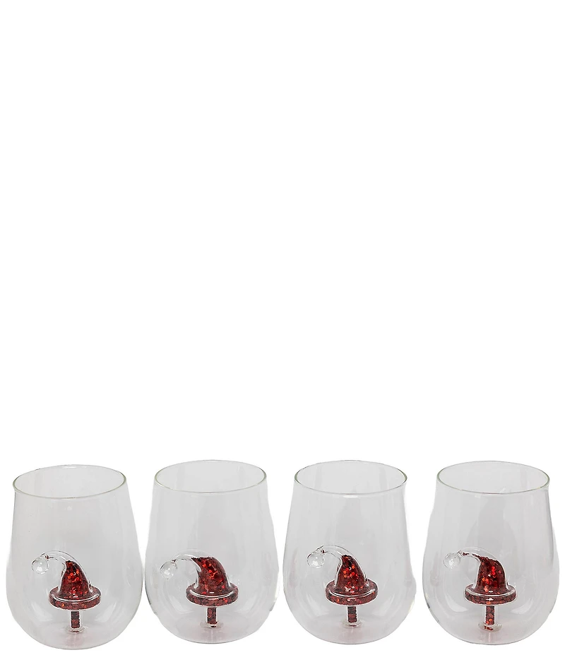 Jeanne Fitz Glitter Christmas Santa's Hat Stemless Wine Glass, Set of 4