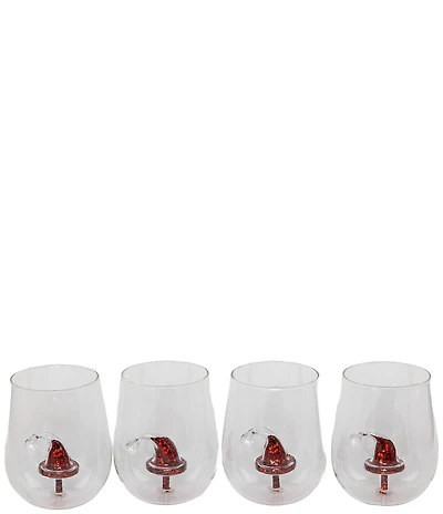 Jeanne Fitz Glitter Christmas Santa's Hat Stemless Wine Glass, Set of 4