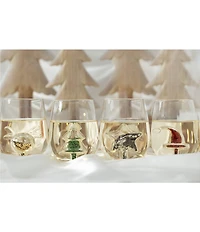 Jeanne Fitz Glitter Christmas Santa's Hat Stemless Novelty Wine Glass, Set of 4