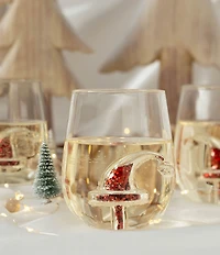 Jeanne Fitz Glitter Christmas Santa's Hat Stemless Novelty Wine Glass, Set of 4