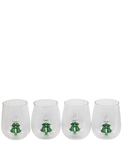Jeanne Fitz Glitter Christmas Tree Stemless Wine Glass, Set of 4
