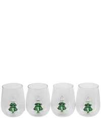 Jeanne Fitz Glitter Christmas Tree Stemless Wine Glass, Set of 4