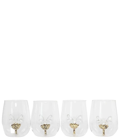 Jeanne Fitz Glitter Reindeer Stemless Wine Glass, Set of 4