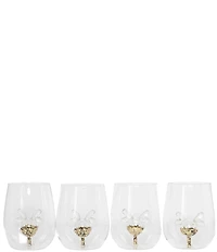 Jeanne Fitz Glitter Reindeer Stemless Wine Glass, Set of 4