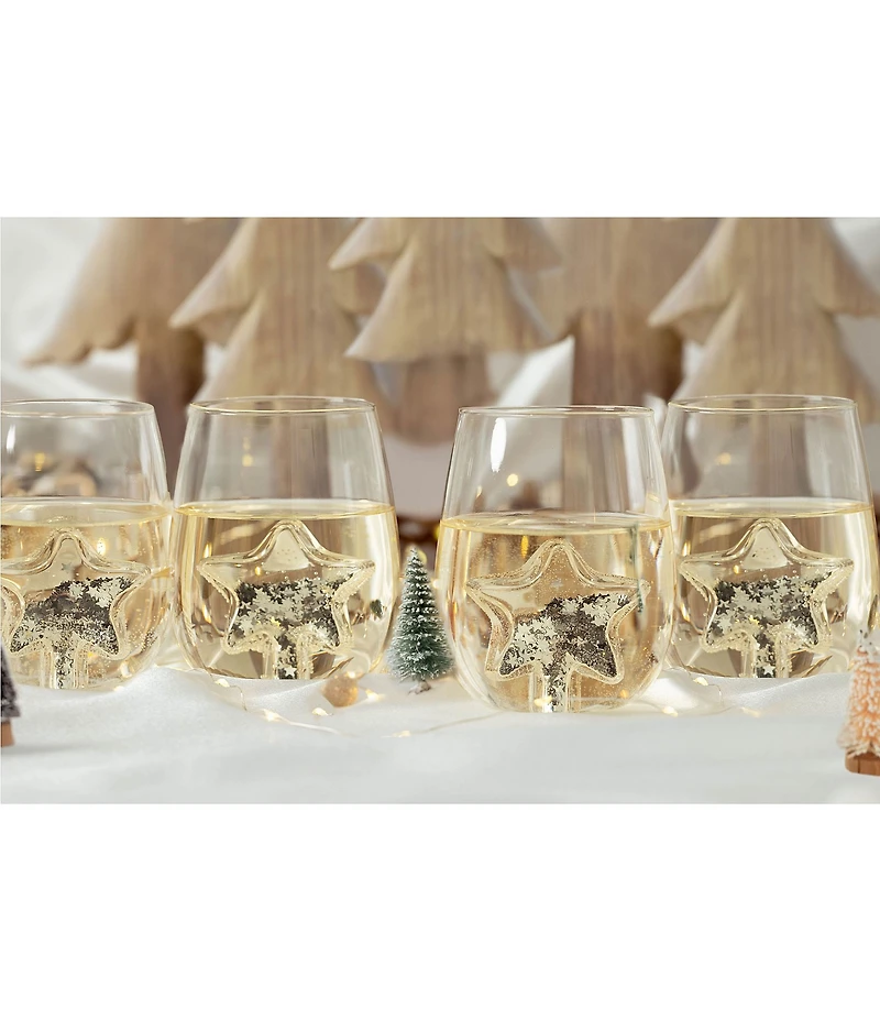 Jeanne Fitz Glitter Star Stemless Wine Glass, Set of 4