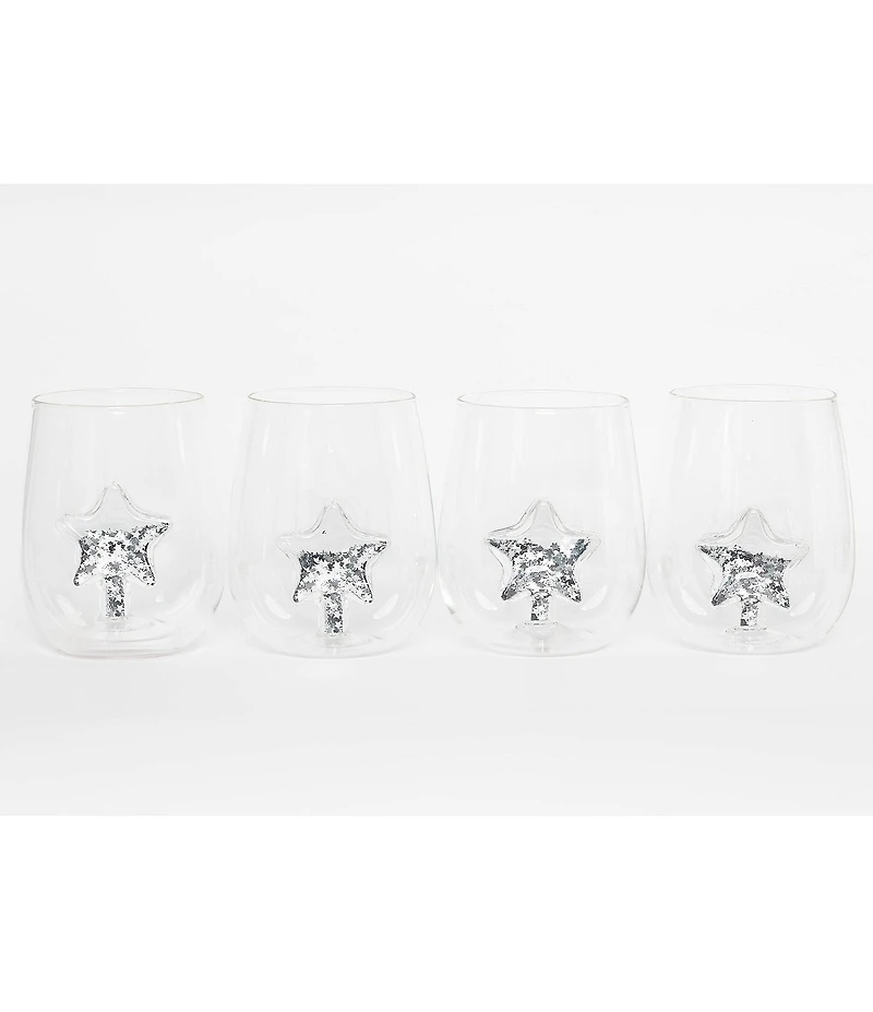 Jeanne Fitz Glitter Star Stemless Novelty Wine Glass, Set of 4