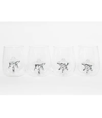 Jeanne Fitz Glitter Star Stemless Novelty Wine Glass, Set of 4