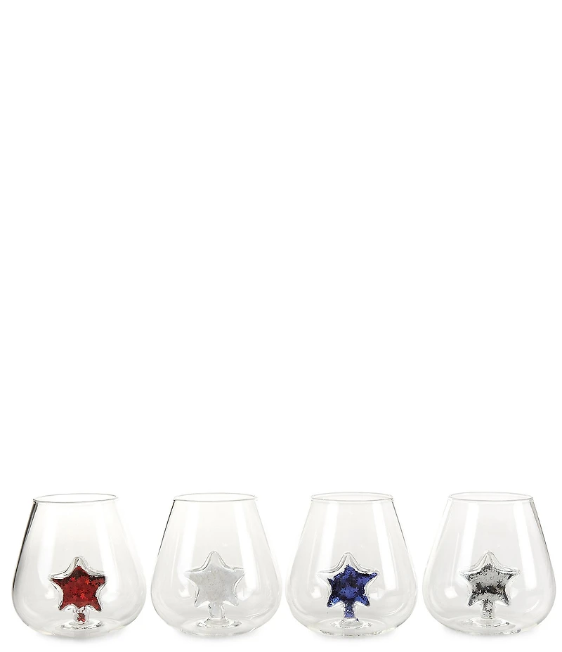 Jeanne Fitz USA Americana Glitter Stars Stemless Novelty Wine Glass, Set of 4