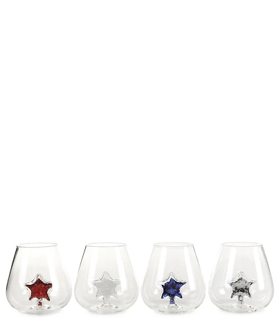 Jeanne Fitz USA Americana Glitter Stars Stemless Novelty Wine Glass, Set of 4