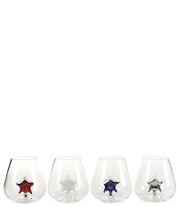 Jeanne Fitz USA Americana Glitter Stars Stemless Novelty Wine Glass, Set of 4