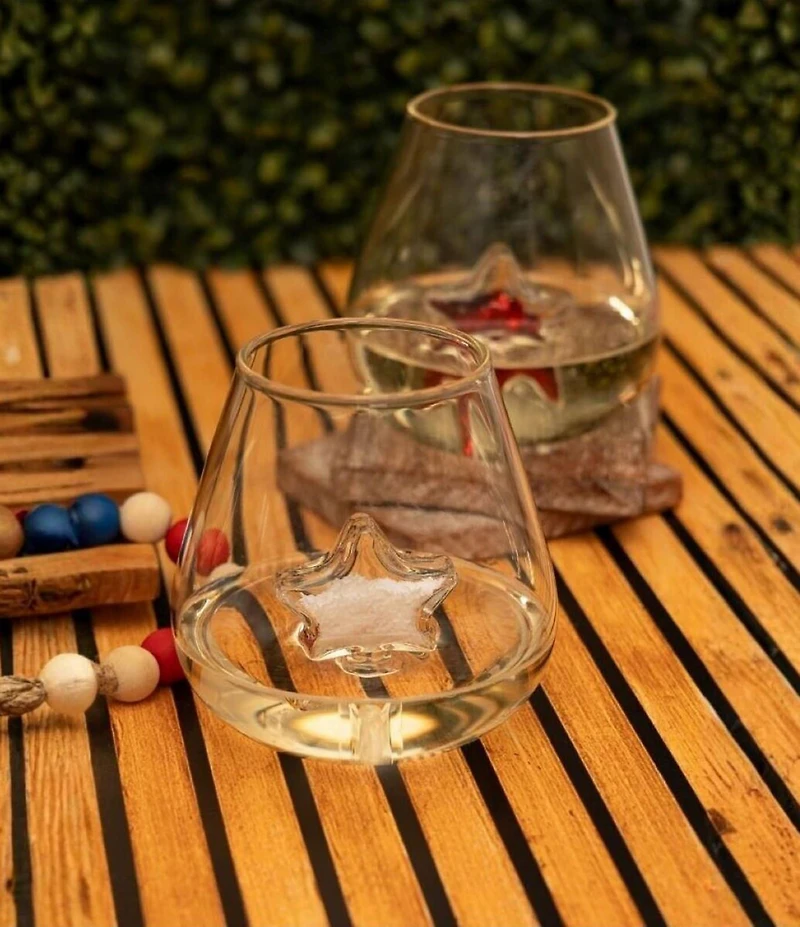 Jeanne Fitz USA Americana Glitter Stars Stemless Novelty Wine Glass, Set of 4