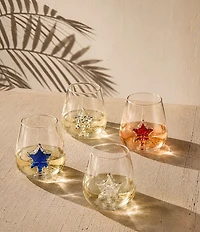 Jeanne Fitz USA Americana Glitter Stars Stemless Novelty Wine Glass, Set of 4