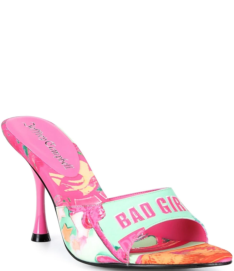 Jeffrey Campbell Agent Bad Girl Print Dress Slide Sandals