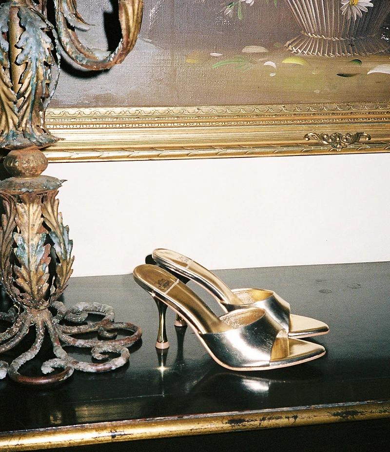 Jeffrey Campbell Agent Metallic Crinkle Leather Peep Toe Slide Sandals