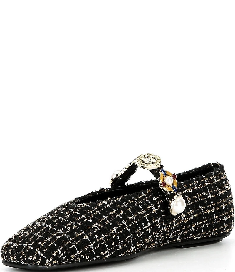 Jeffrey Campbell Amarissa-2 Tweed Ornamented Mary Jane Ballet Flats