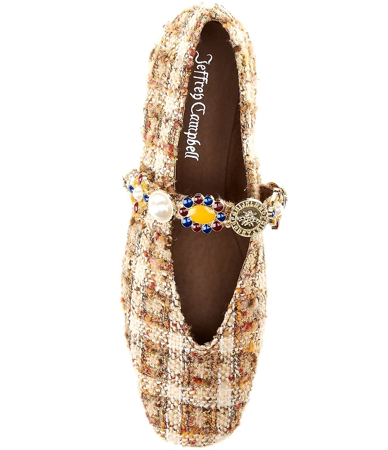 Jeffrey Campbell Amarissa-2 Tweed Ornamented Mary Jane Ballet Flats