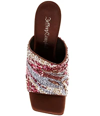 Jeffrey Campbell Aura Sequin Satin Embellished Wedge Slide Sandals