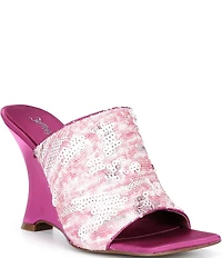 Jeffrey Campbell Aura Sequin Satin Embellished Wedge Slide Sandals