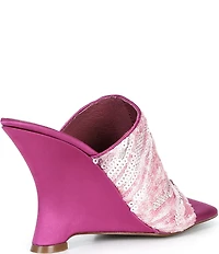 Jeffrey Campbell Aura Sequin Satin Embellished Wedge Slide Sandals