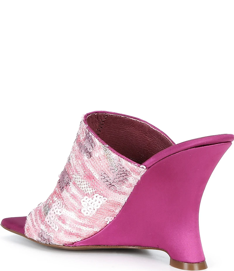 Jeffrey Campbell Aura Sequin Satin Embellished Wedge Slide Sandals