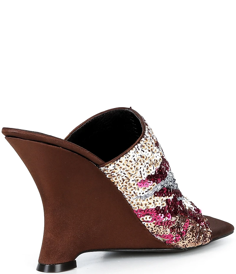 Jeffrey Campbell Aura Sequin Satin Embellished Wedge Slide Sandals