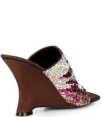 Jeffrey Campbell Aura Sequin Satin Embellished Wedge Slide Sandals