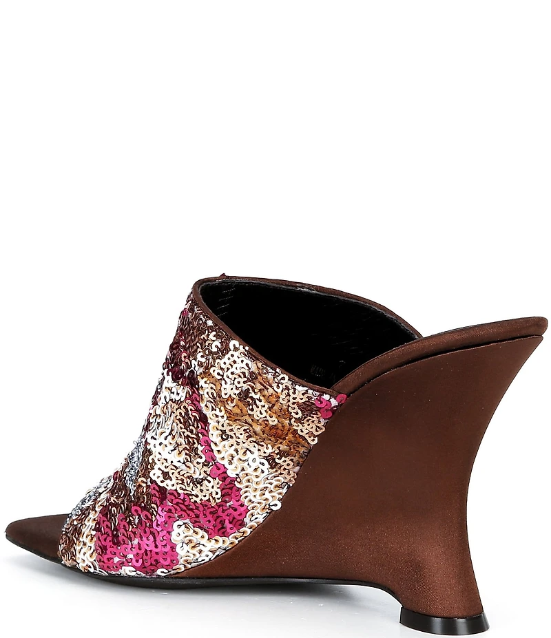 Jeffrey Campbell Aura Sequin Satin Embellished Wedge Slide Sandals