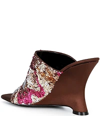 Jeffrey Campbell Aura Sequin Satin Embellished Wedge Slide Sandals