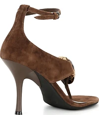 Jeffrey Campbell Bronzite Suede Gemstone Ornament Ankle Strap Thong Dress Sandals