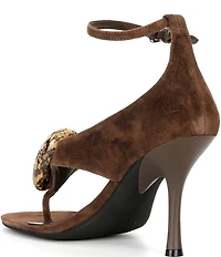 Jeffrey Campbell Bronzite Suede Gemstone Ornament Ankle Strap Thong Dress Sandals