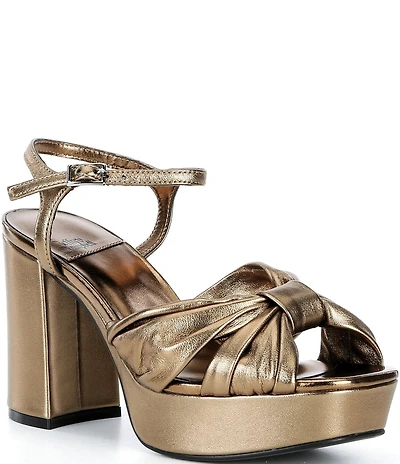 Jeffrey Campbell Dalida Metallic Leather Block Heel Platform Sandals