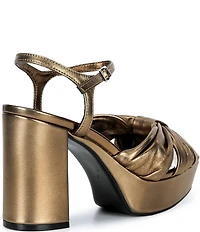 Jeffrey Campbell Dalida Metallic Leather Block Heel Platform Sandals